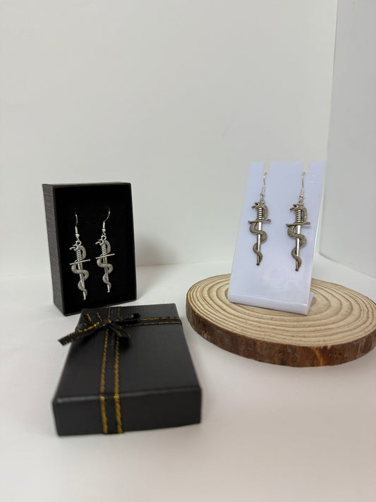 Snake & Sword Drop Earrings