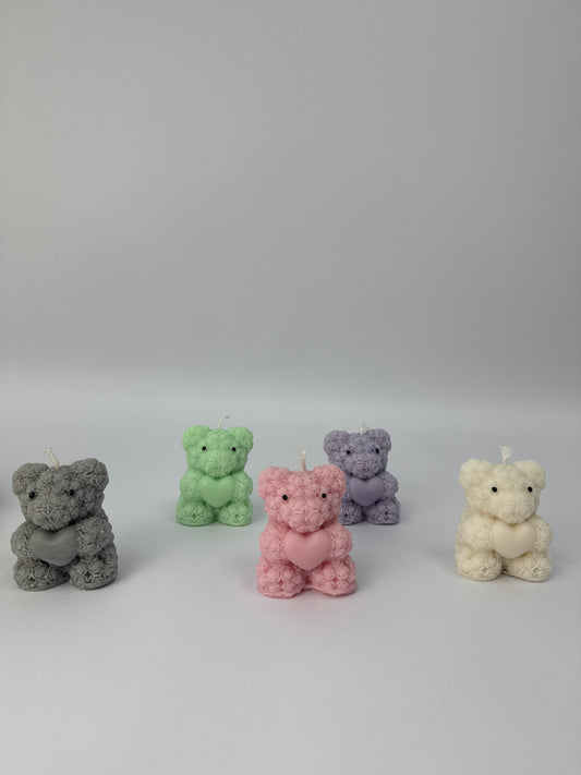 Rose Bear Holding Heart Candle