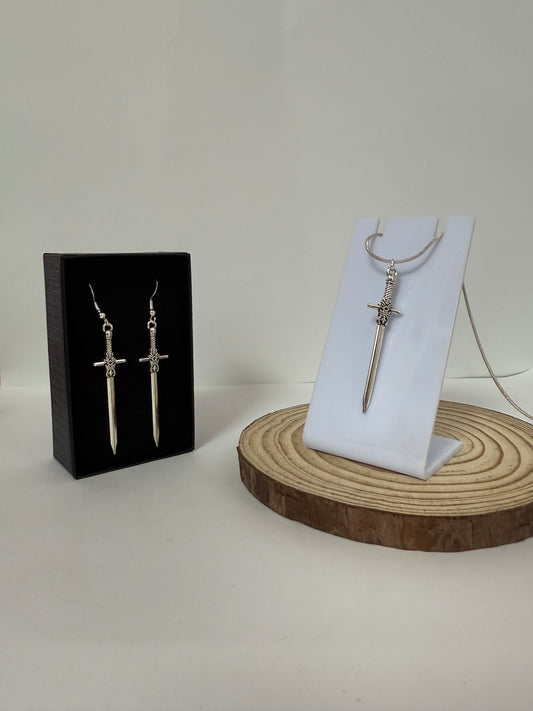 Sword Thin Knife Necklace & Earrings Set