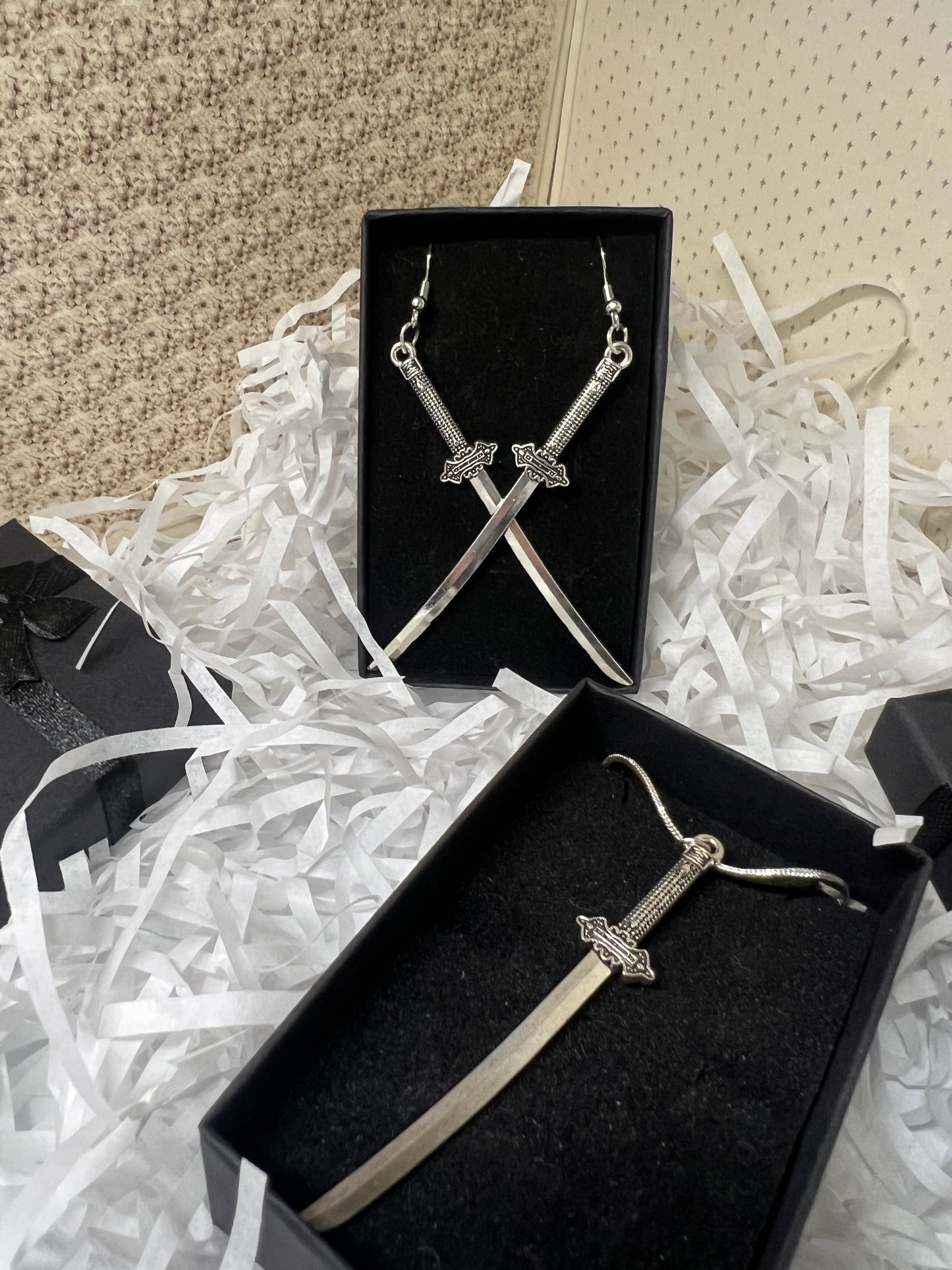 Samurai Sword Necklace And Earring Set