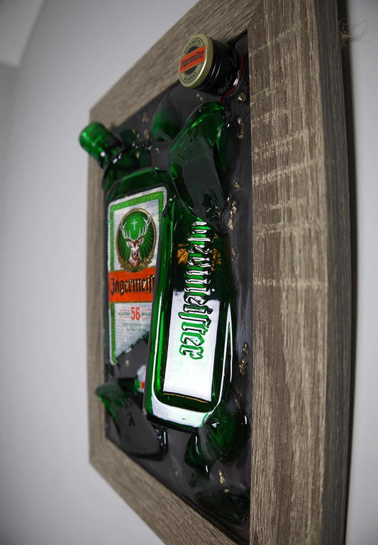 Framed Jägermeister Smashed Bottle Art