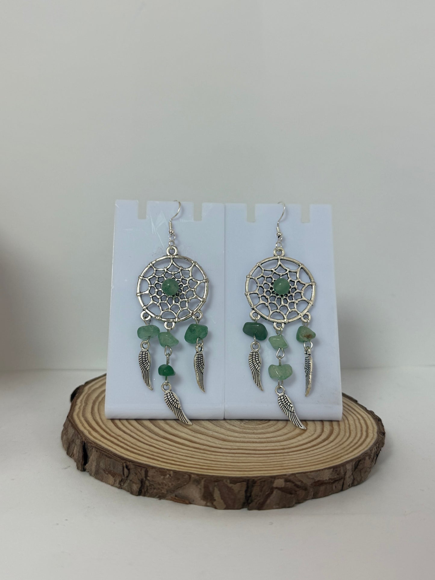 Green Dream Capture With Crystal Stones Silver Drop Earrings.