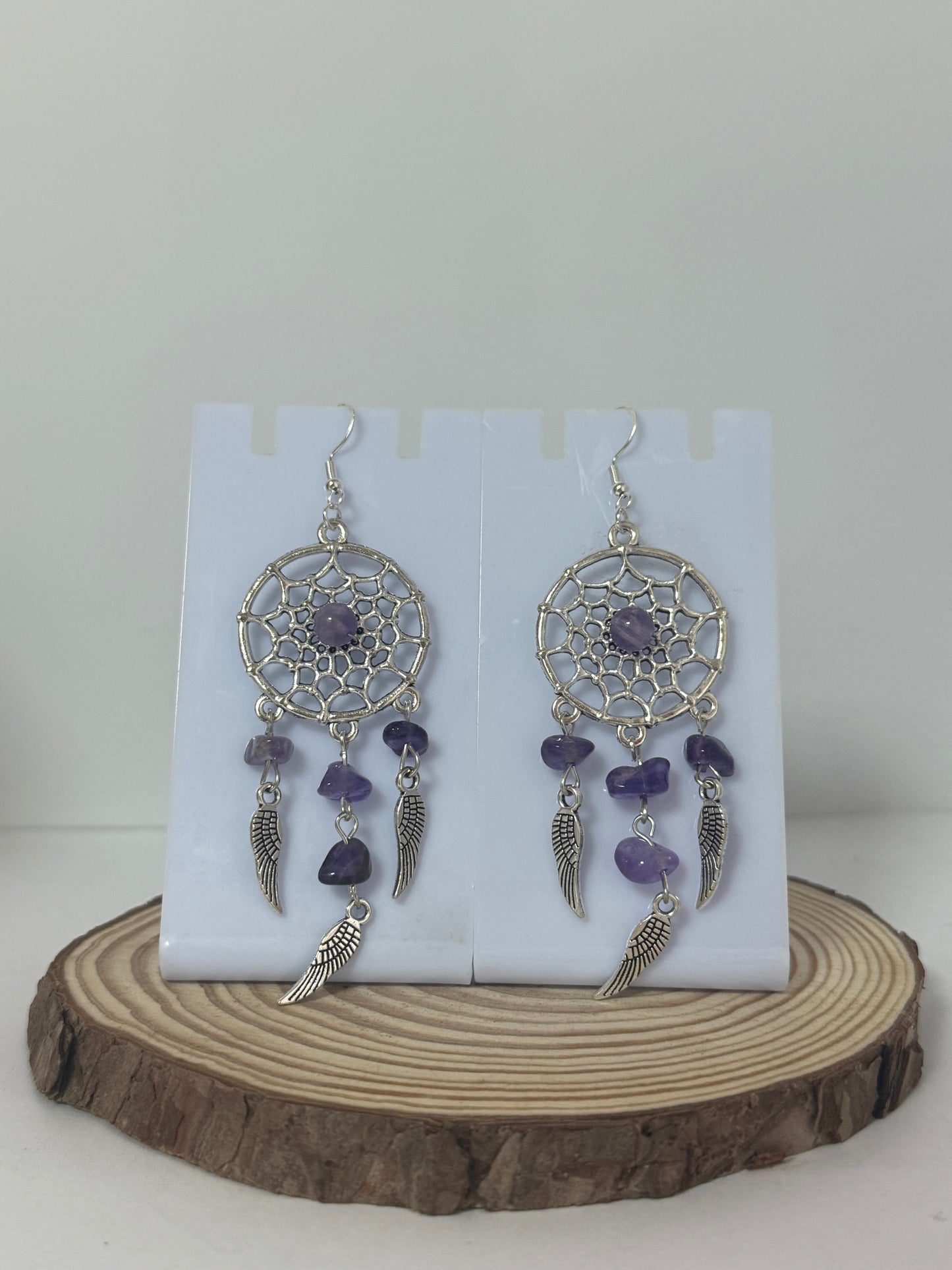 Purple Dream Capture With Crystal Stones Silver Drop Earrings.