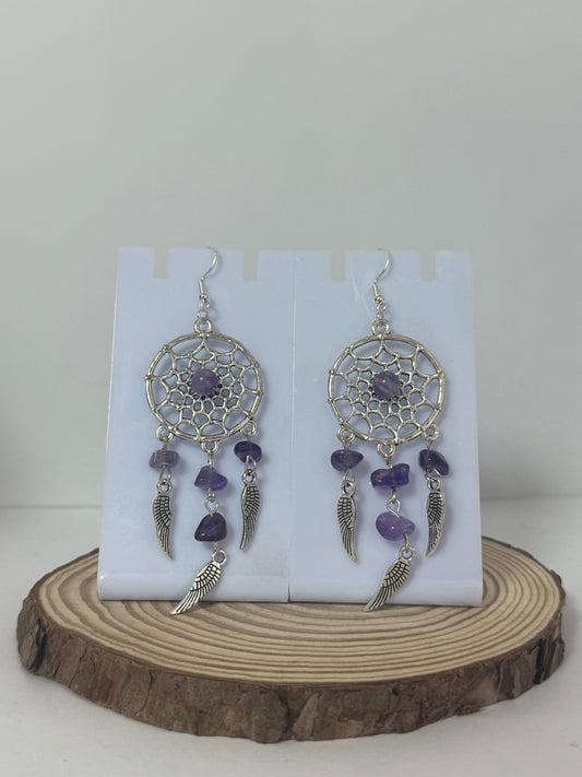 Purple Dream Capture With Crystal Stones Silver Drop Earrings.