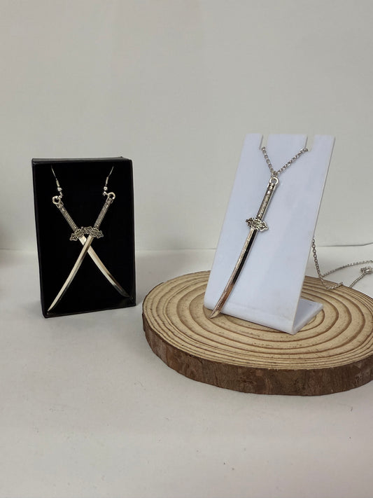 Samurai Sword Necklace & Earrings Set