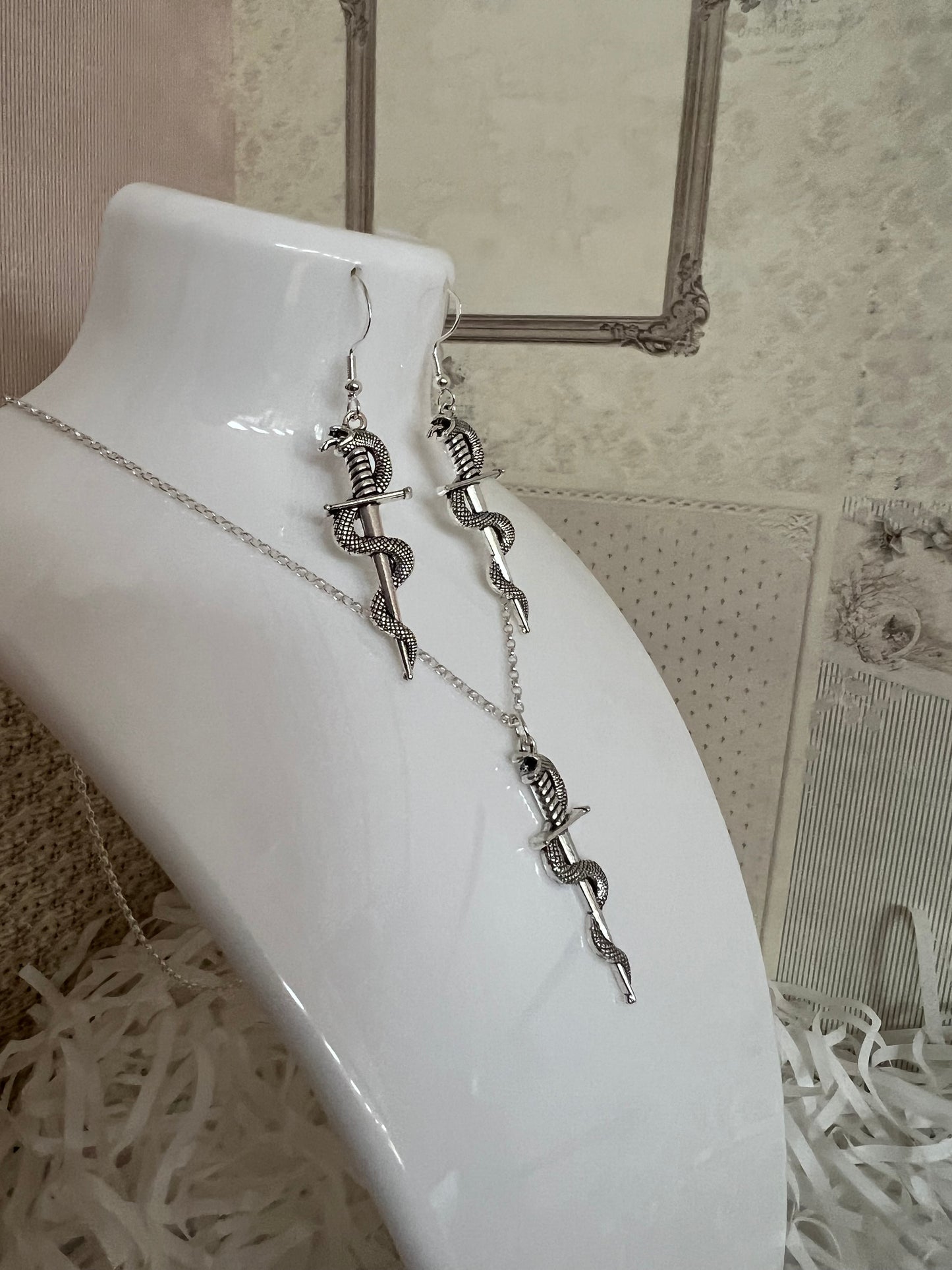 Snake In Sword Earring And Necklace Sets #2