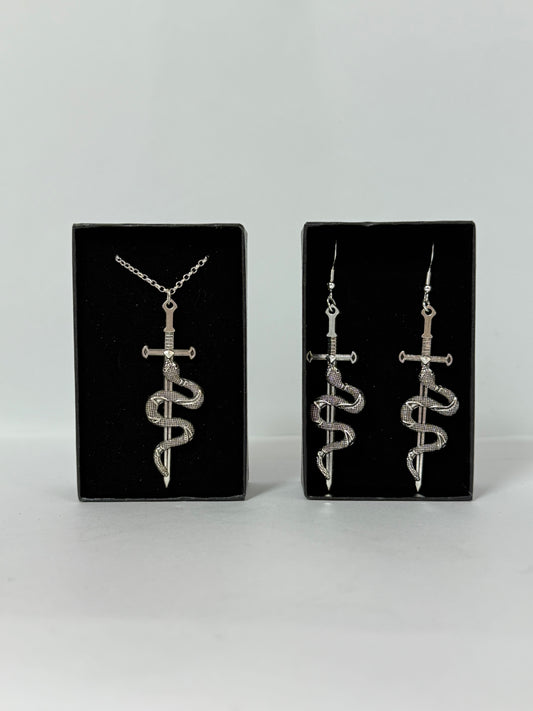 Snake Sword Earrings And Necklace Set #1