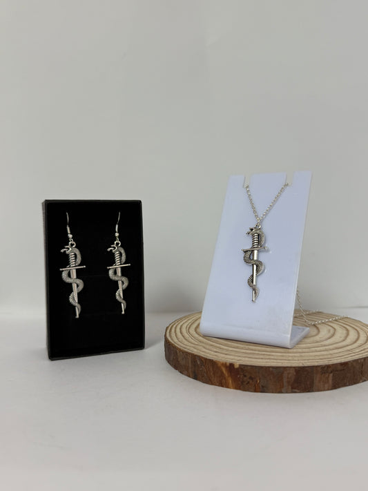 Snake and Sword Necklace & Earrings Set