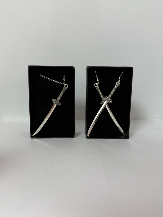 Samurai Sword Necklace And Earring Set