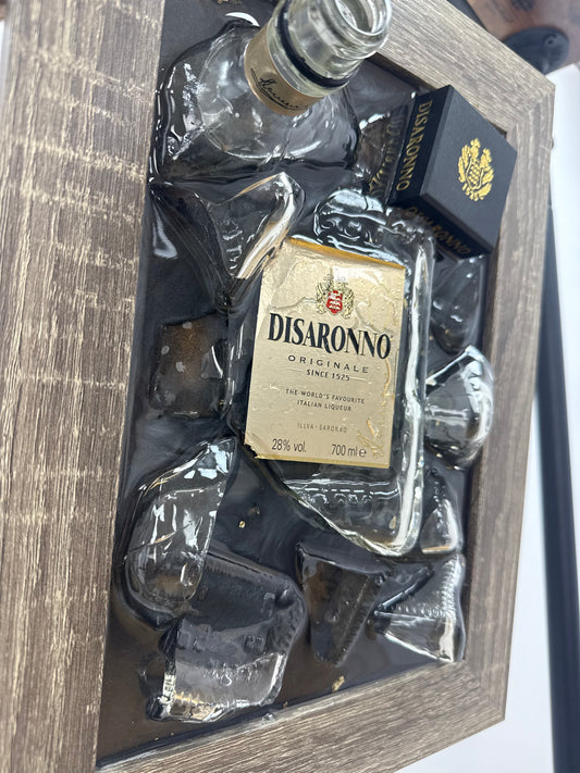 Framed Disaronno Smashed Bottle Art