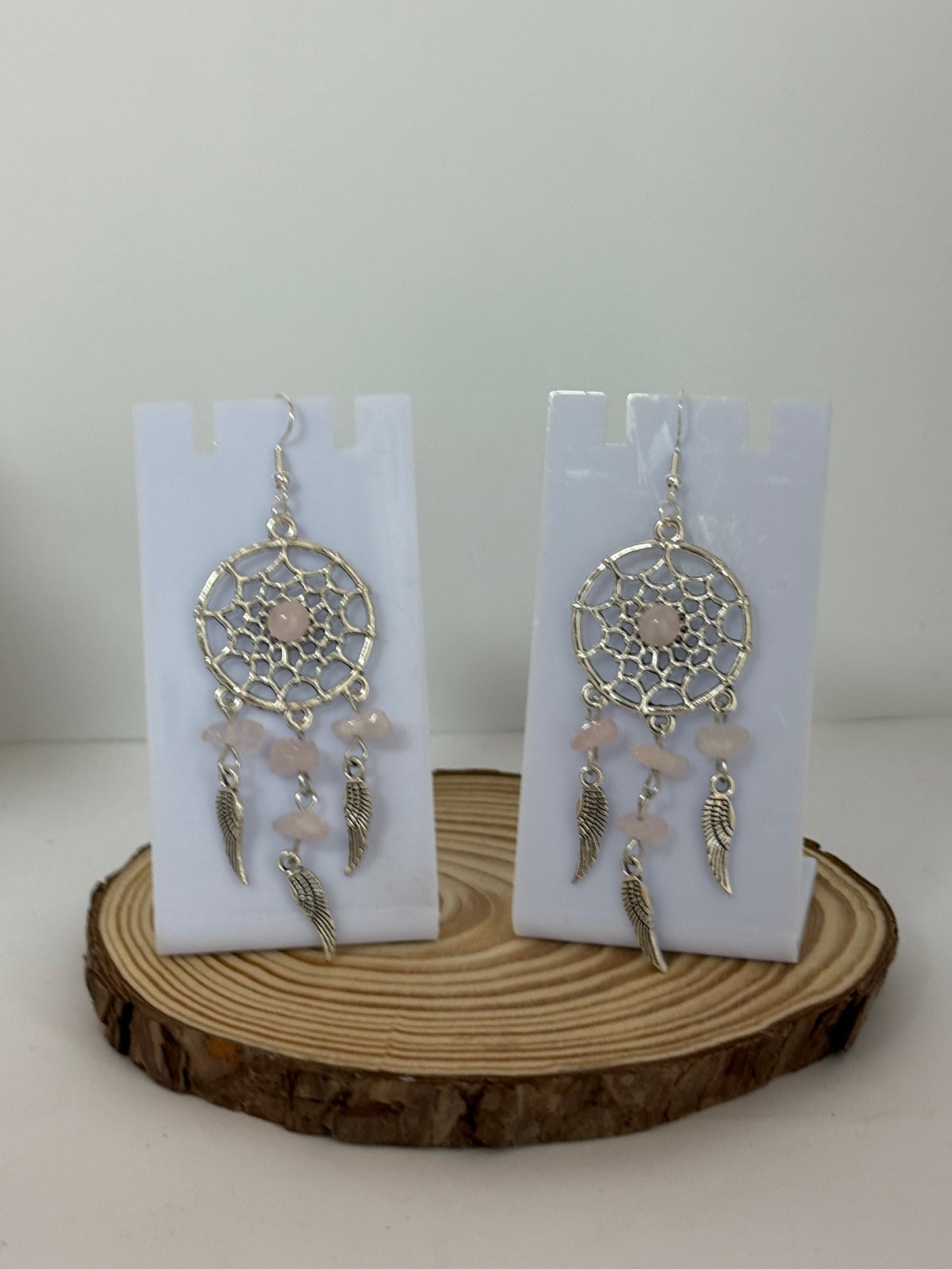 Pink Dream Capture With Crystal Stones Silver Drop Earrings.