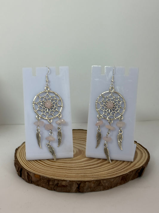 Pink Dream Capture With Crystal Stones Silver Drop Earrings.