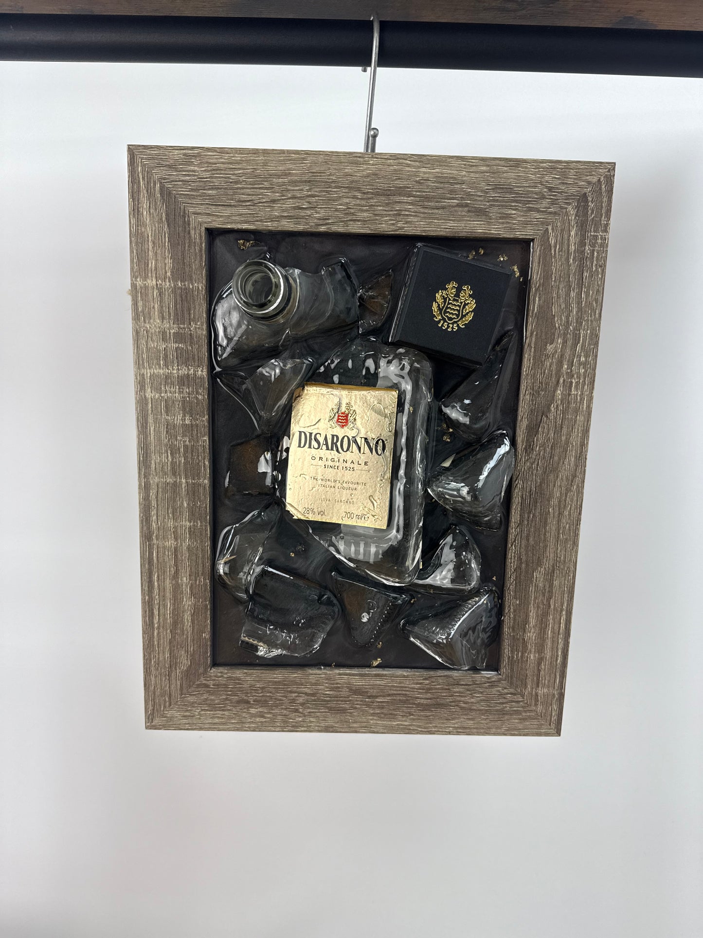 Framed Disaronno Smashed Bottle Art