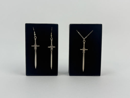 Sword Thin Knife Necklace & Earrings Set