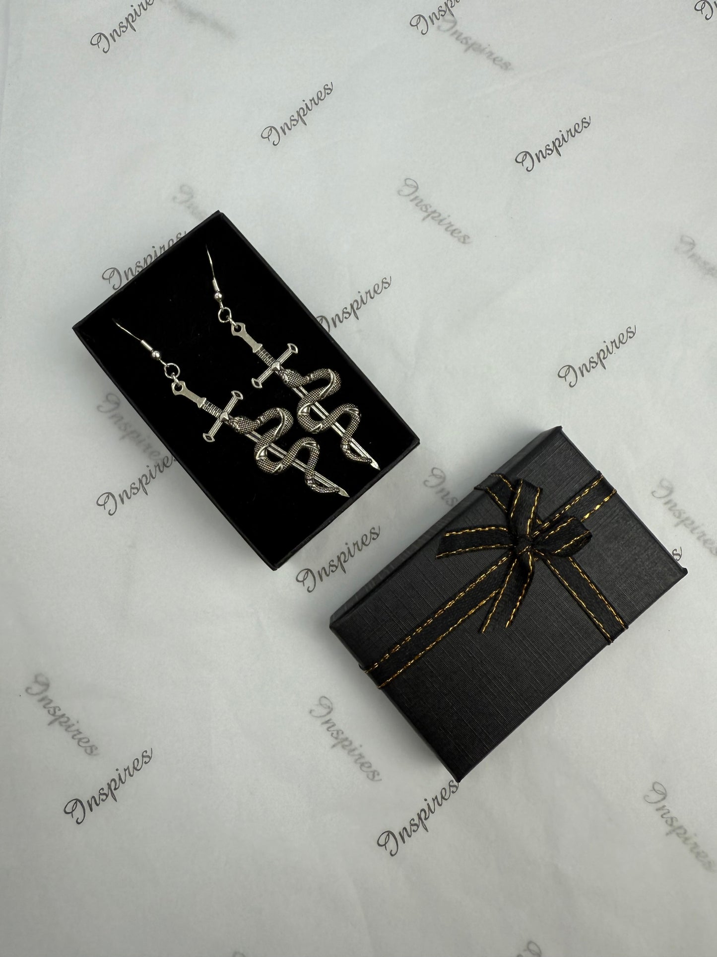 Snake and Sword Drop Earrings