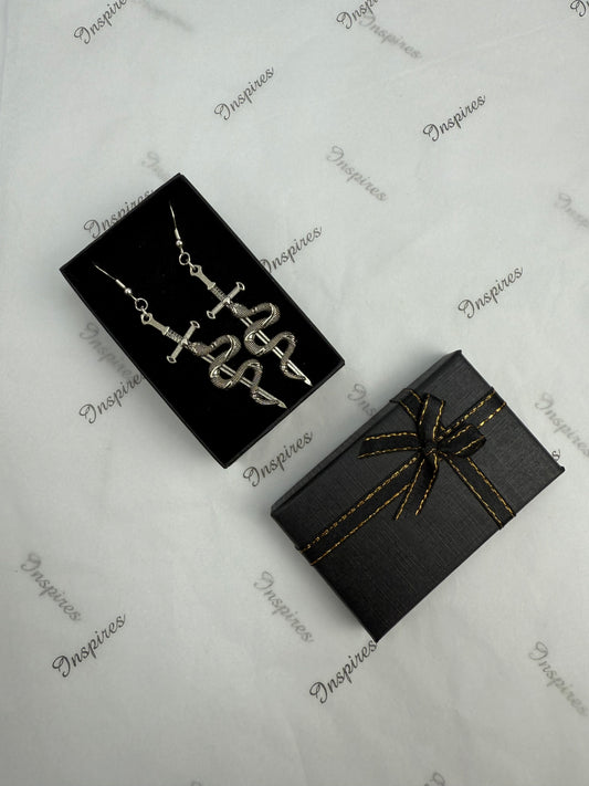 Snake and Sword Drop Earrings