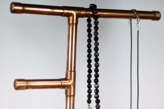Copper Jewellery Stand With Wooden Base