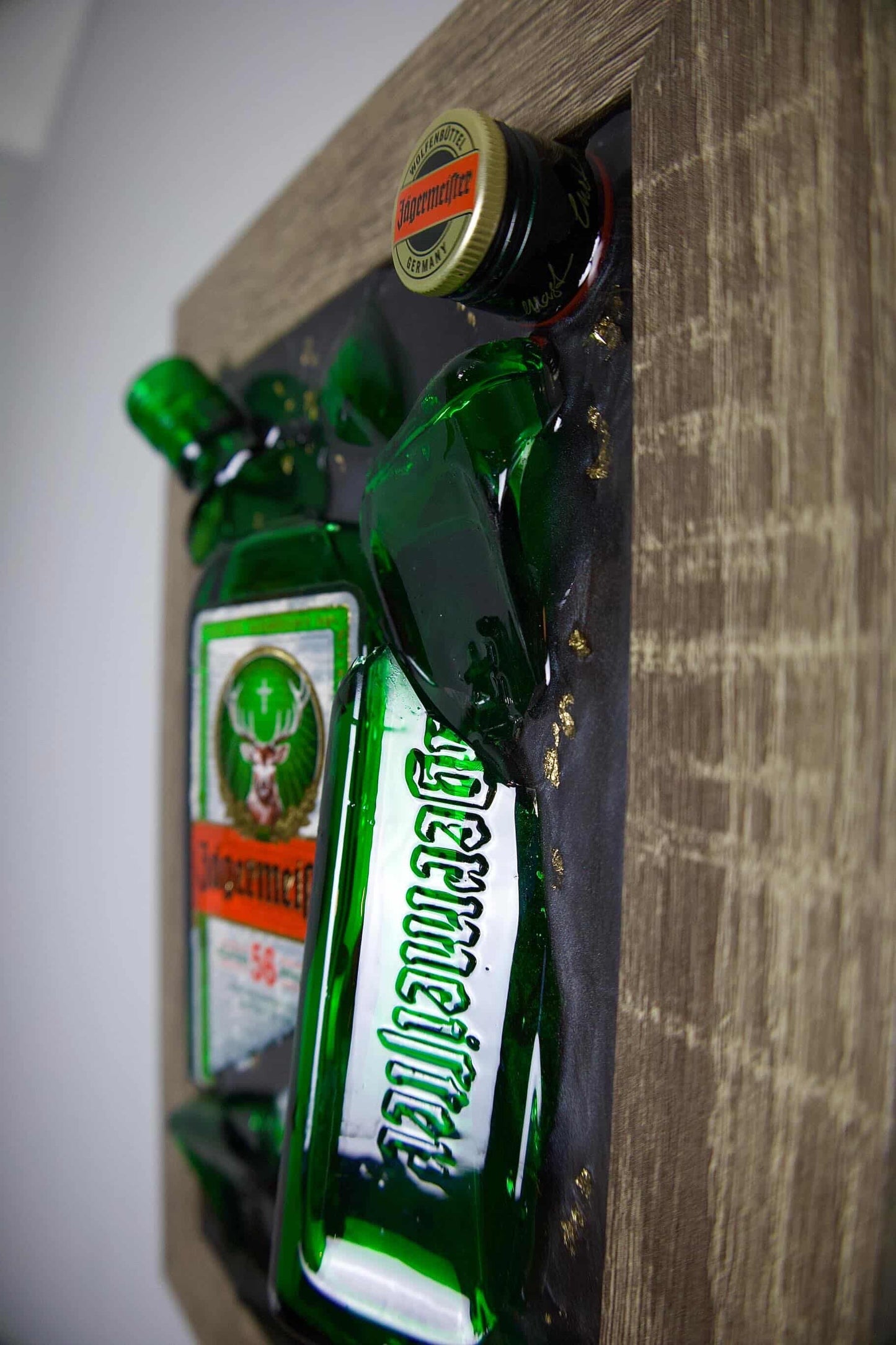 Framed Jägermeister Smashed Bottle Art