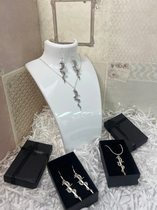 Snake In Sword Earring And Necklace Sets #2