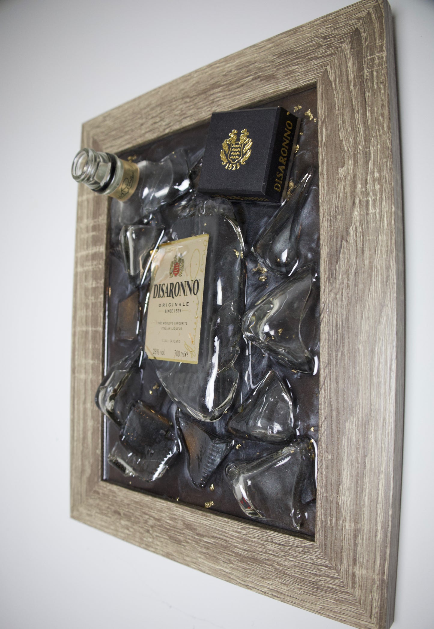 Framed Disaronno Smashed Bottle Art