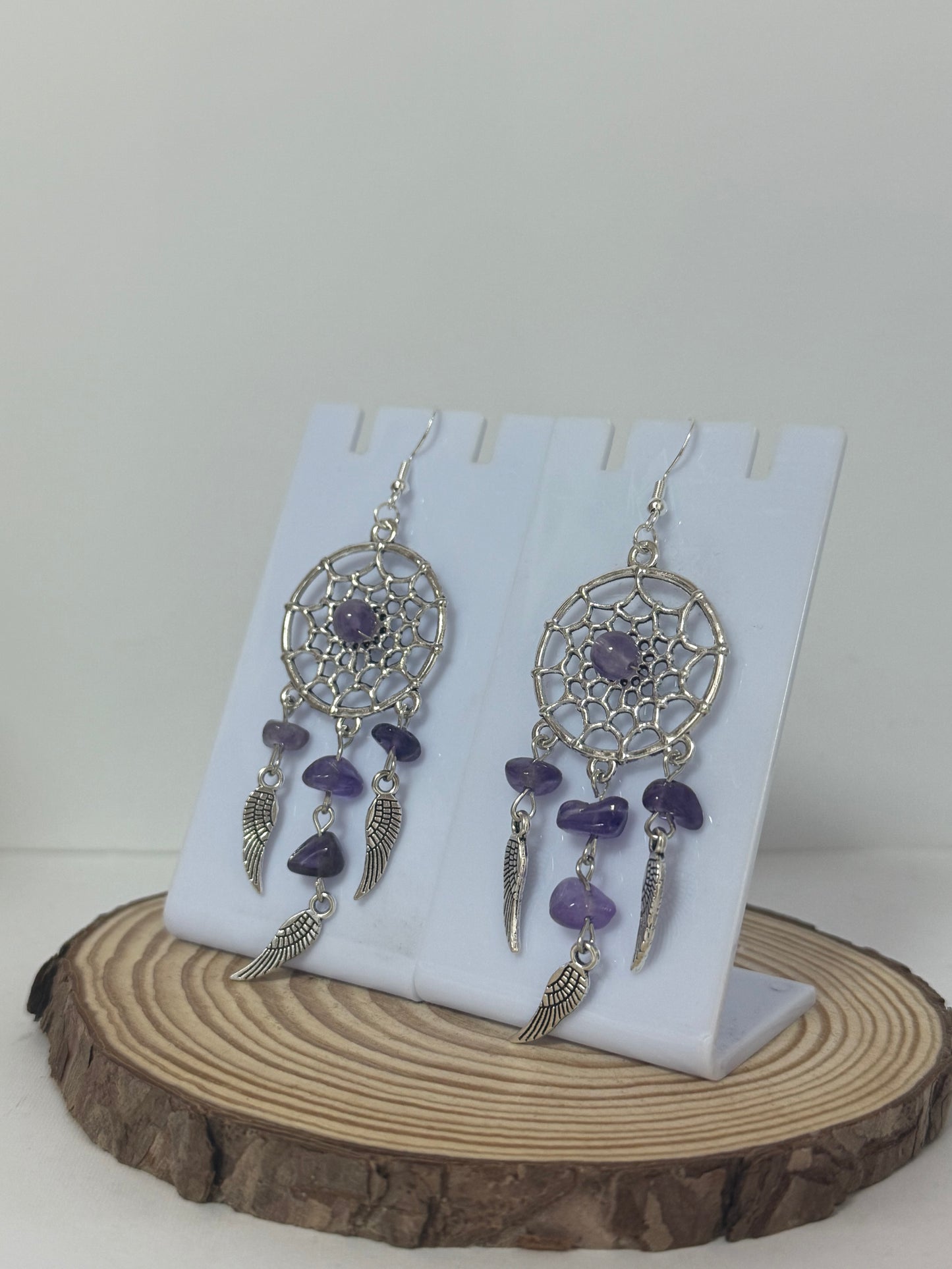 Purple Dream Capture With Crystal Stones Silver Drop Earrings.