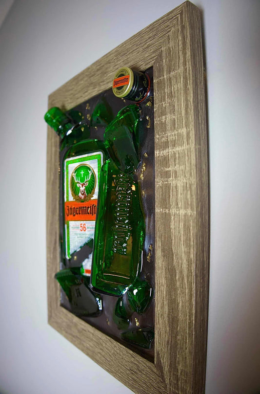 Framed Jägermeister Smashed Bottle Art
