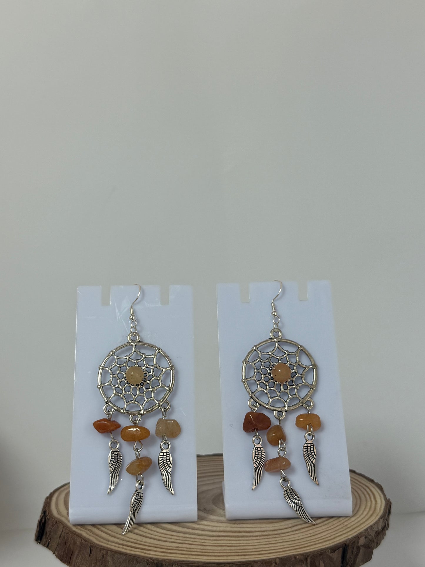 Orange Dream Capture With Crystal Stones Silver Drop Earrings.