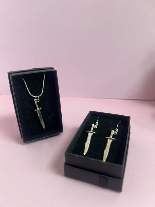 Machete Earrings And Necklace Set
