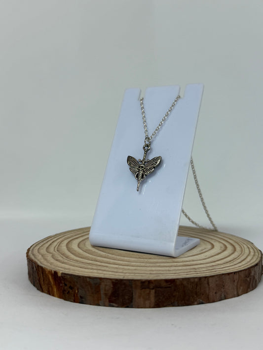 Gothic Moth Skull Sword Silver Necklace