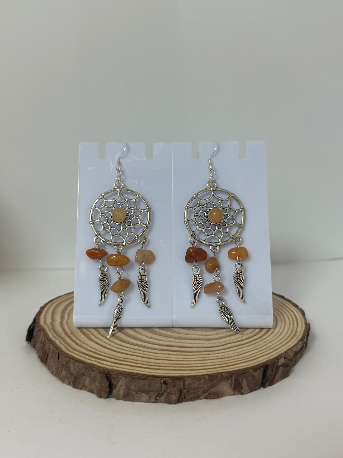 Orange Dream Capture With Crystal Stones Silver Drop Earrings.