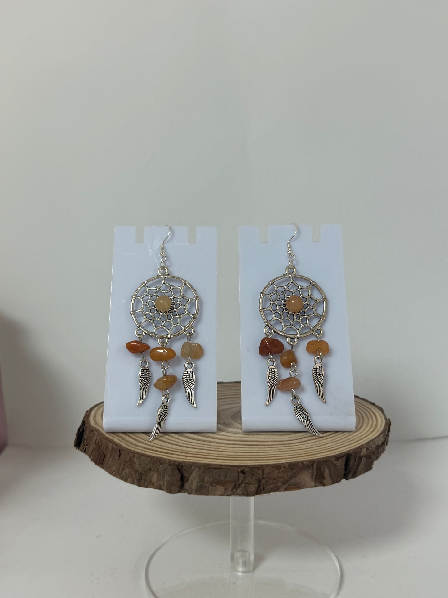 Orange Dream Capture With Crystal Stones Silver Drop Earrings.