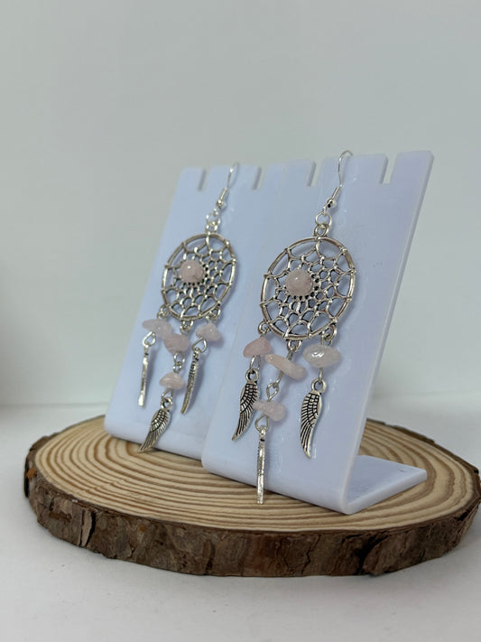 Pink Dream Capture With Crystal Stones Silver Drop Earrings.
