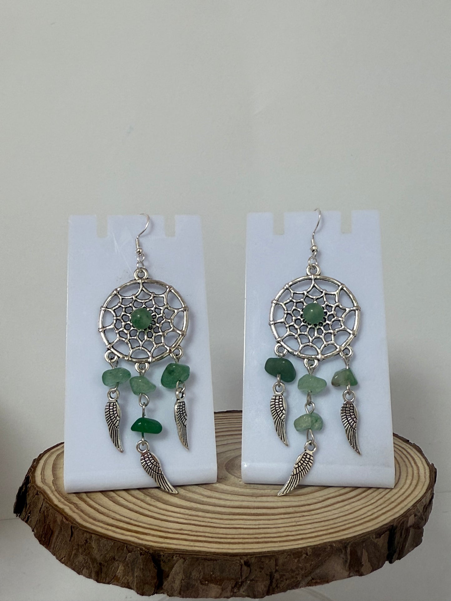 Green Dream Capture With Crystal Stones Silver Drop Earrings.