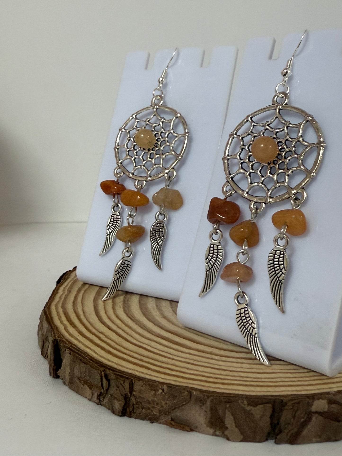Orange Dream Capture With Crystal Stones Silver Drop Earrings.