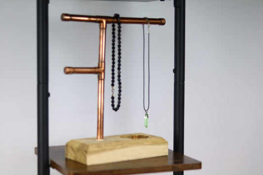 Copper Jewellery Stand With Wooden Base