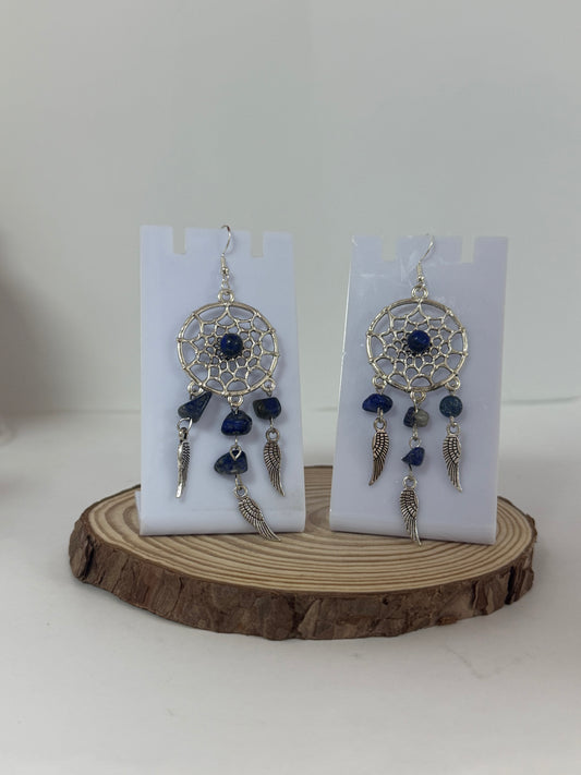 Blue Dream Capture With Crystal Stones Silver Drop Earrings