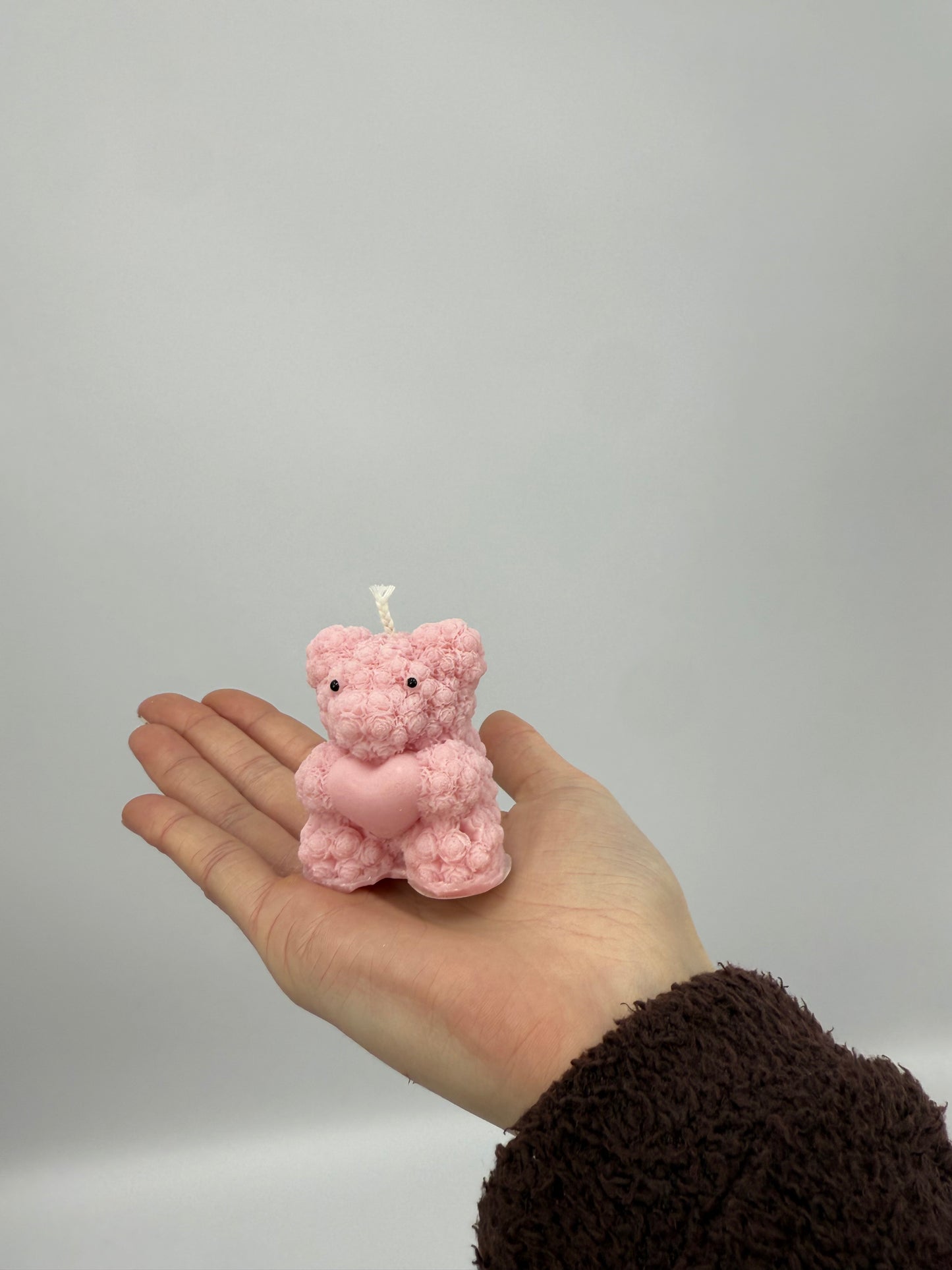 Rose Bear Holding Heart Candle