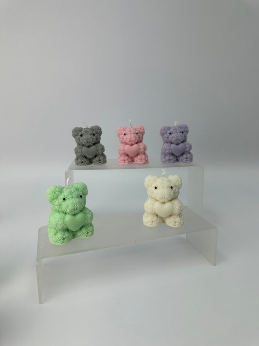 Rose Bear Holding Heart Candle