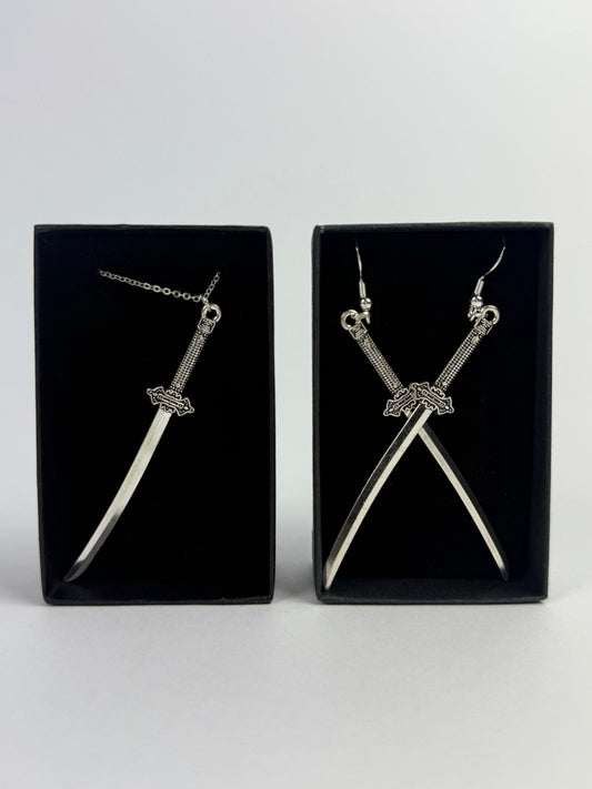 Samurai Sword Necklace & Earrings Set