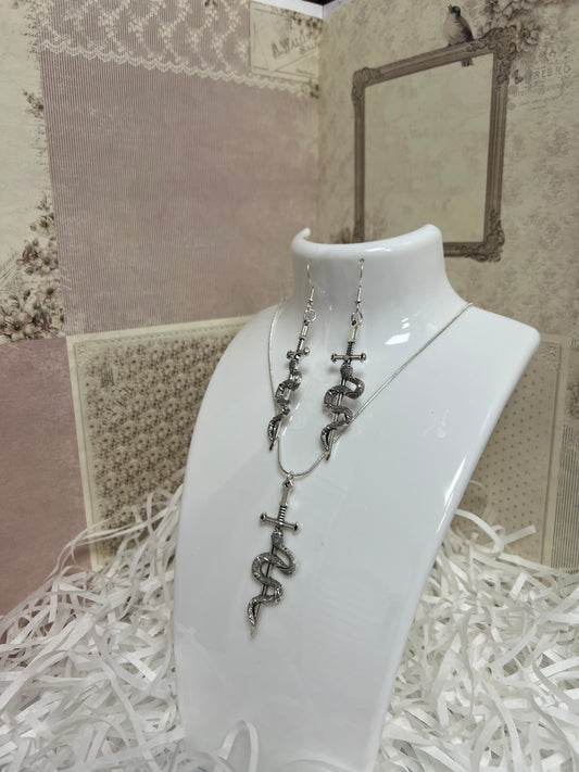 Snake Sword Earrings And Necklace Set #1
