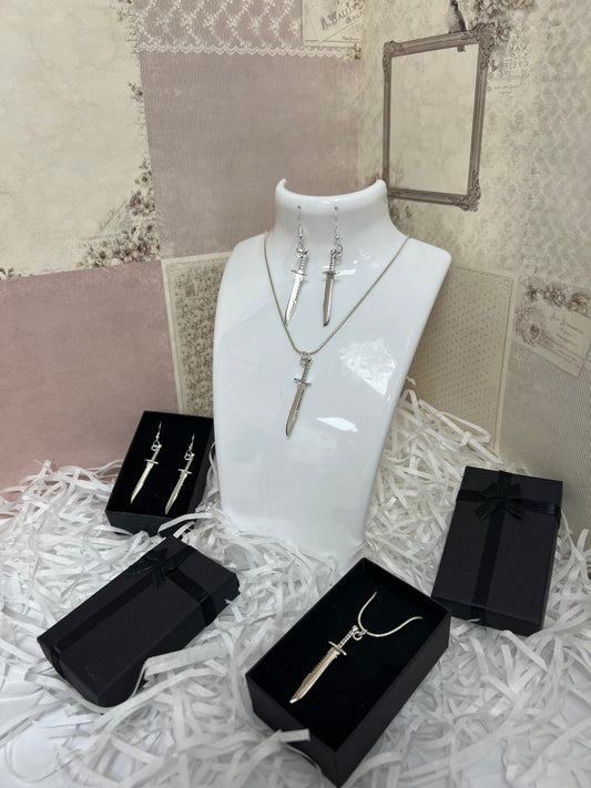 Machete Earrings And Necklace Set