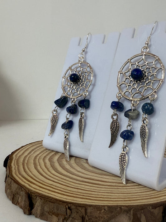 Blue Dream Capture With Crystal Stones Silver Drop Earrings