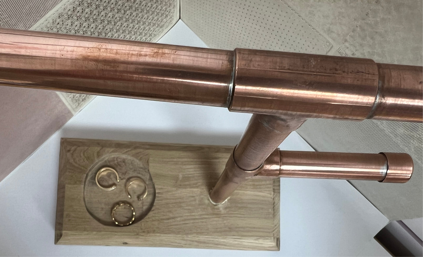 Copper Jewellery Stand With Wooden Base