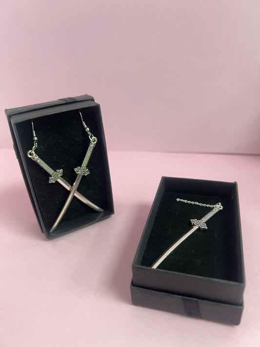 Samurai Sword Necklace And Earring Set